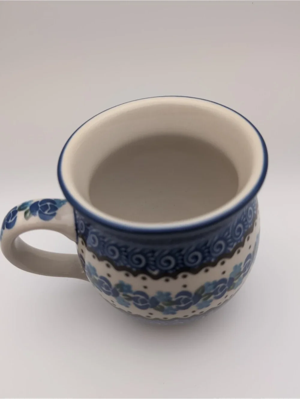 Polish Pottery Bubble Mug Blue Floral Swirl Ceramika Artystyczna Bolesławiec New